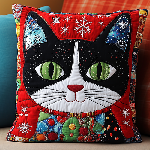 Frosty Whiskers Cat Quilted Pillow Case GFTONL598