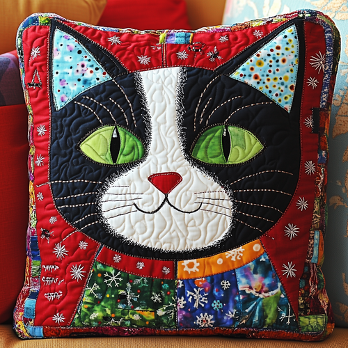 Frosty Whiskers Cat Quilted Pillow Case GFTONL599