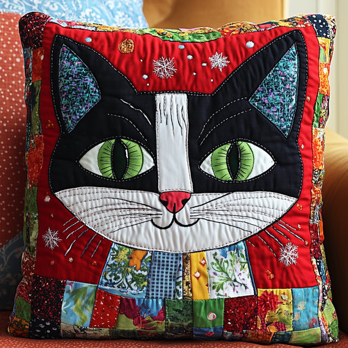 Frosty Whiskers Cat Quilted Pillow Case GFTONL600