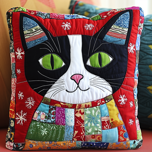 Frosty Whiskers Cat Quilted Pillow Case GFTONL603