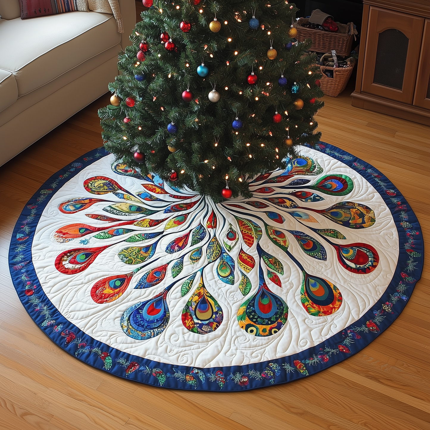 Peacock Mandala Quilted Tree Skirt GFTONL665