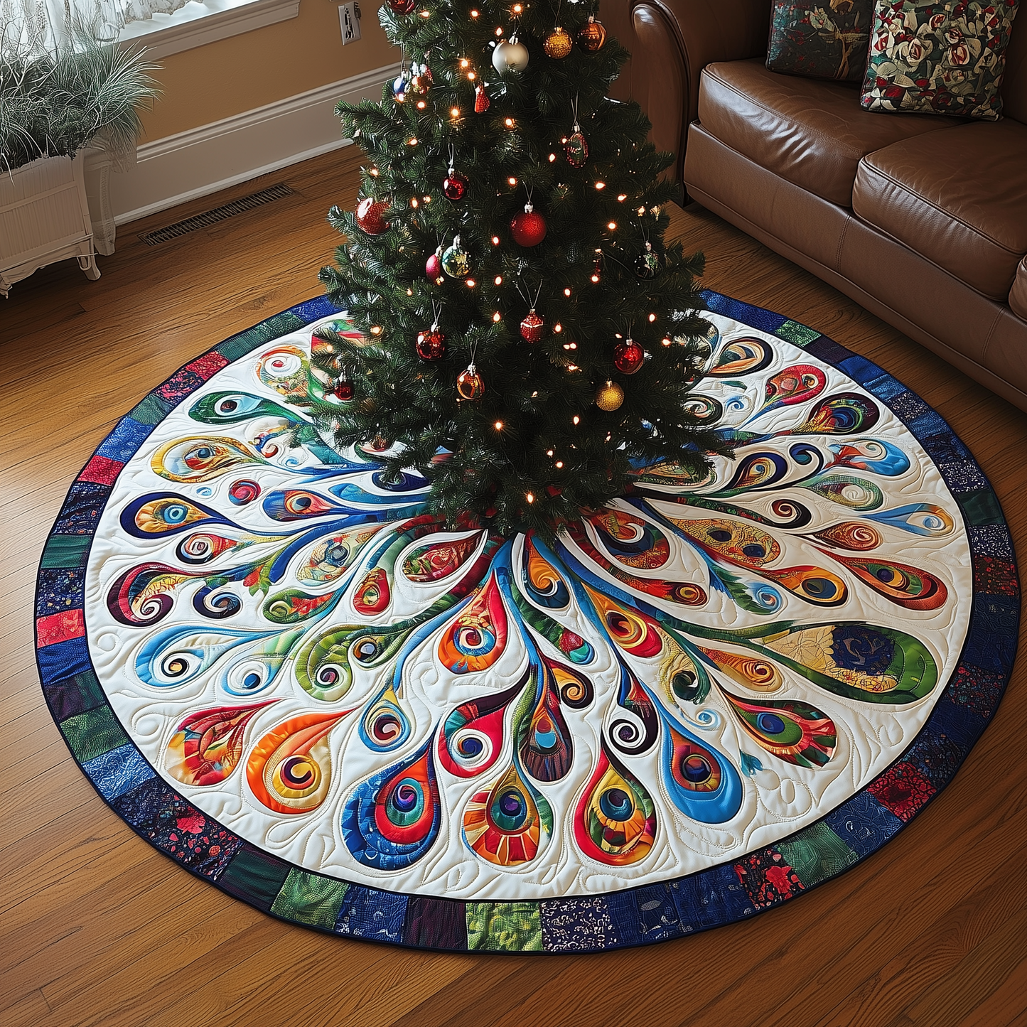 Peacock Mandala Quilted Tree Skirt GFTONL666