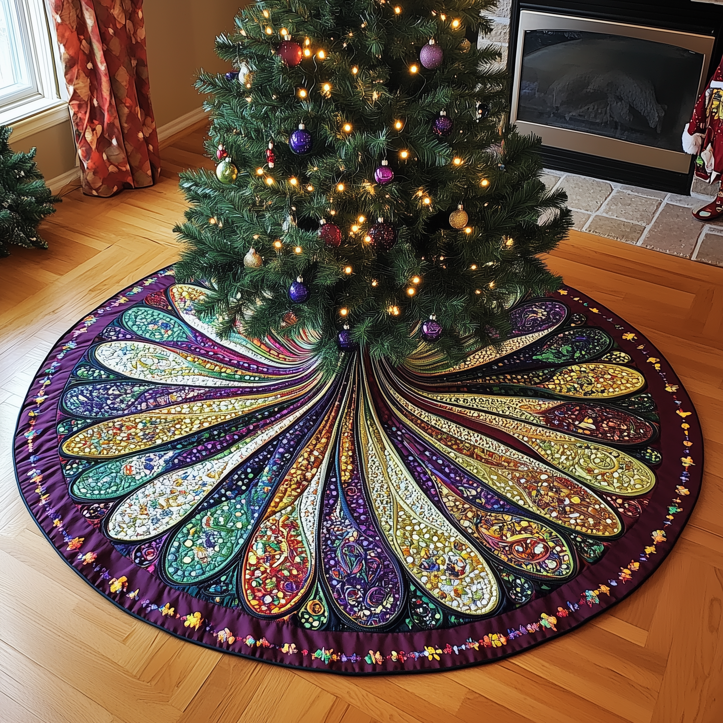 Peacock Mandala Quilted Tree Skirt GFTONL669