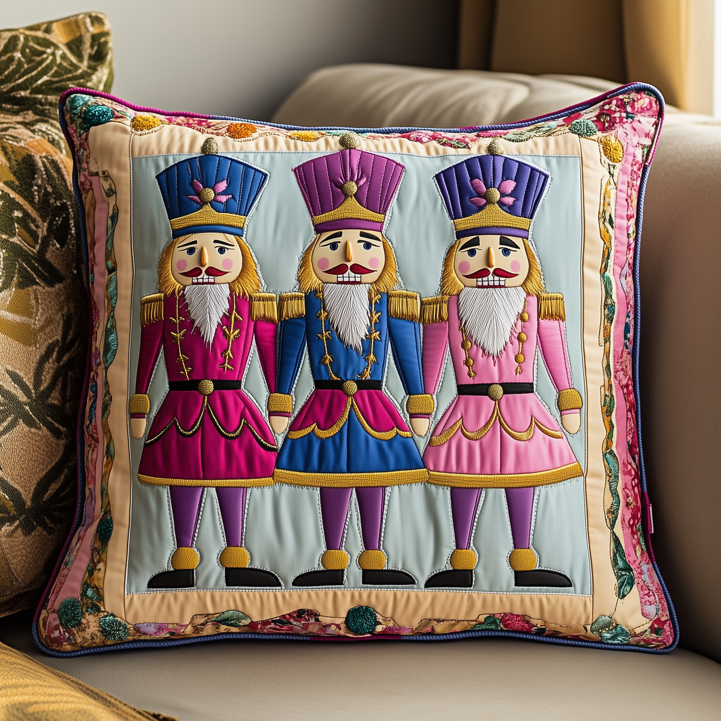 Cheerful Nutcracker Quilted Pillow Case GFTONL673