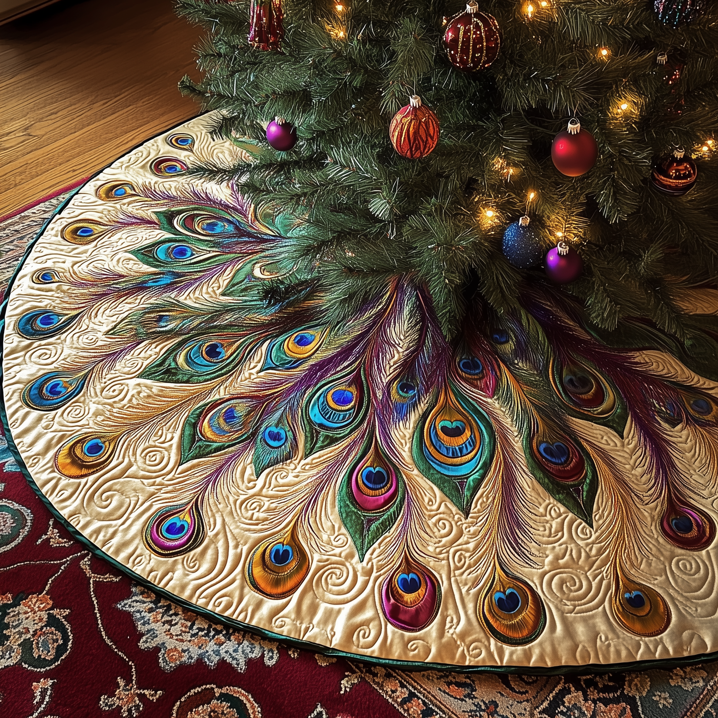 Shimmering Peacock Quilted Tree Skirt GFTONL711