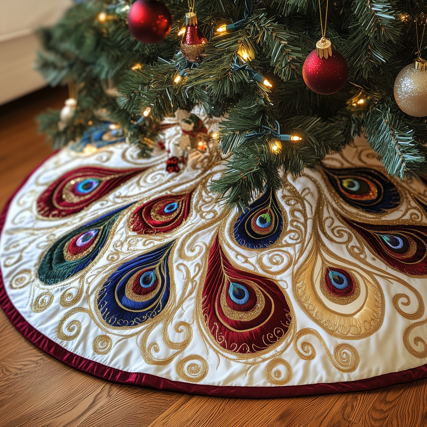 Shimmering Peacock Quilted Tree Skirt GFTONL715