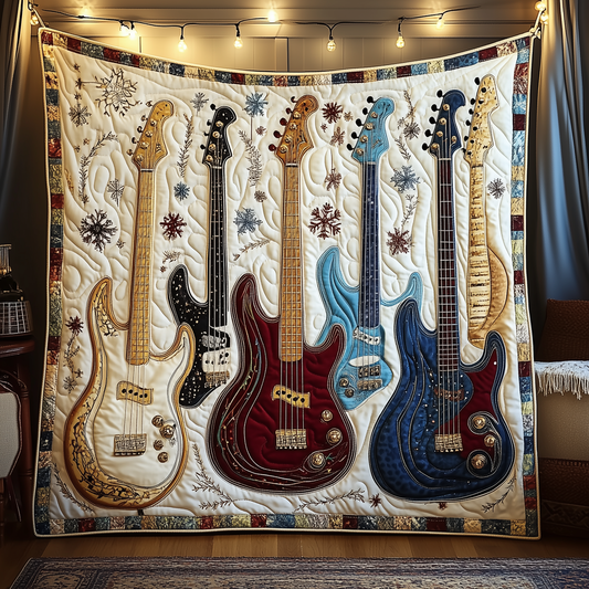 Festive Bass Guitars Quilted Blanket GFTONL731