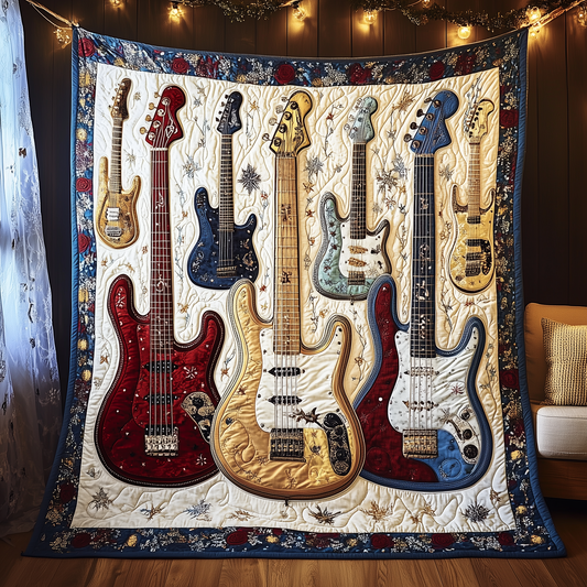 Festive Bass Guitars Quilted Blanket GFTONL732