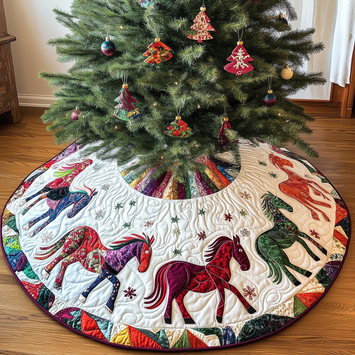 Festive Horses Quilted Tree Skirt GFTONL746