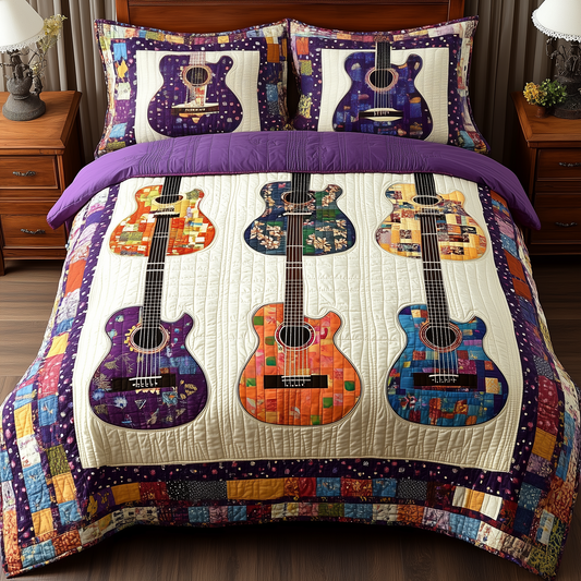 Coloful Guitars 3-Piece Quilted Bedding Set GFTONL750