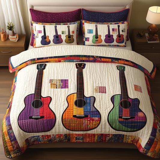 Colorful Guitars 3-Piece Quilted Bedding Set GFTONL752