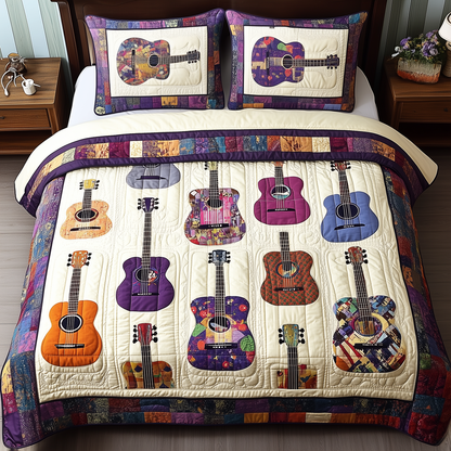 Coloful Guitars 3-Piece Quilted Bedding Set GFTONL756