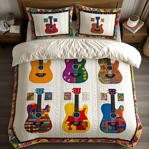 Colorful Guitars 3-Piece Quilted Bedding Set GFTONL758