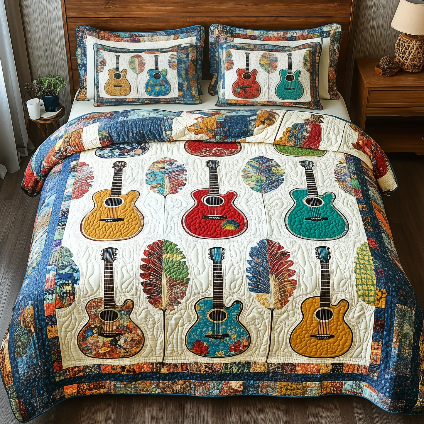 Colorful Guitars 3-Piece Quilted Bedding Set GFTONL762