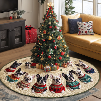 Playful French Bulldog Christmas Quilted Tree Skirt GFTONL777