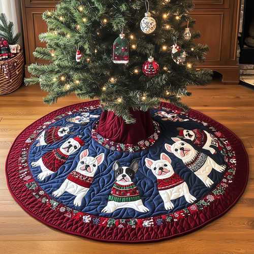 Playful French Bulldog Christmas Quilted Tree Skirt GFTONL780