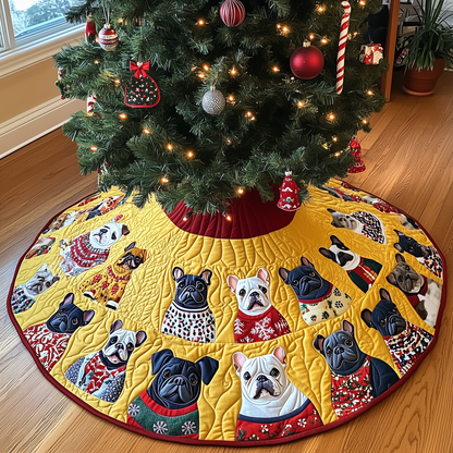 Playful French Bulldog Christmas Quilted Tree Skirt GFTONL782