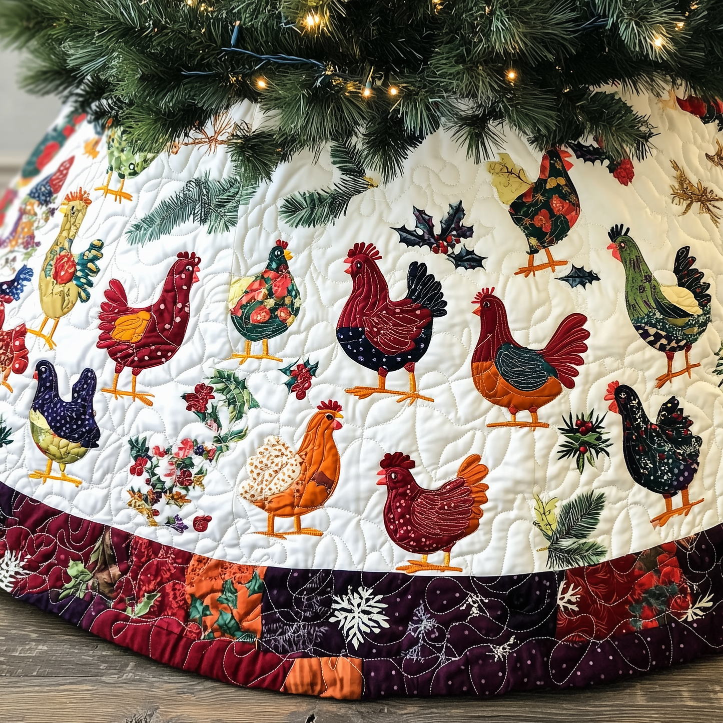 Chicken Christmas Quilted Tree Skirt GFTONL783