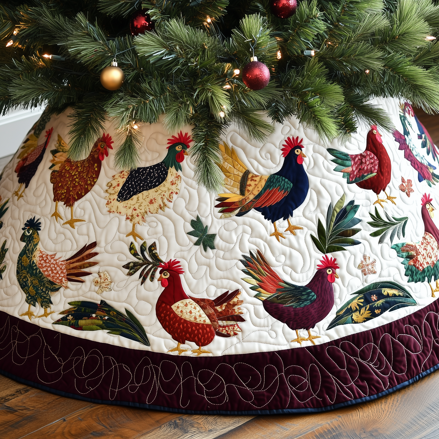 Chicken Christmas Quilted Tree Skirt GFTONL786