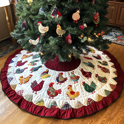 Festive Chicken Christmas Quilted Tree Skirt GFTONL790