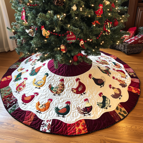 Festive Chicken Christmas Quilted Tree Skirt GFTONL793