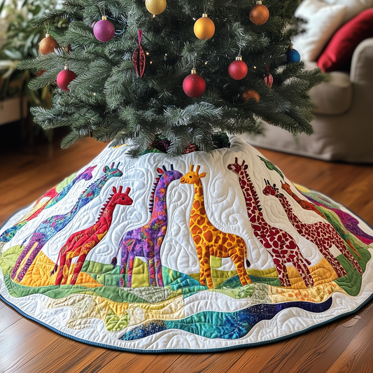 Colorful Giraffes Christmas Quilted Tree Skirt GFTONL795