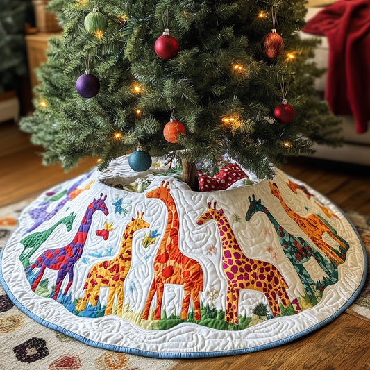 Colorful Giraffes Christmas Quilted Tree Skirt GFTONL796