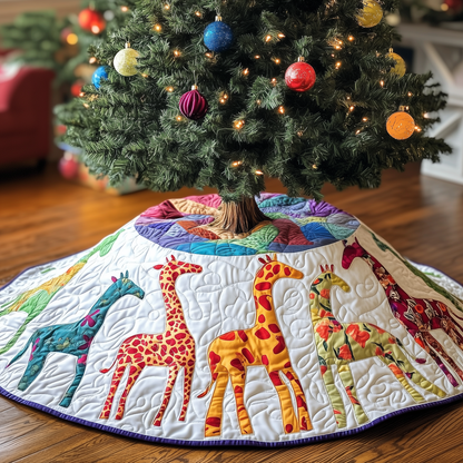 Colorful Giraffes Christmas Quilted Tree Skirt GFTONL798