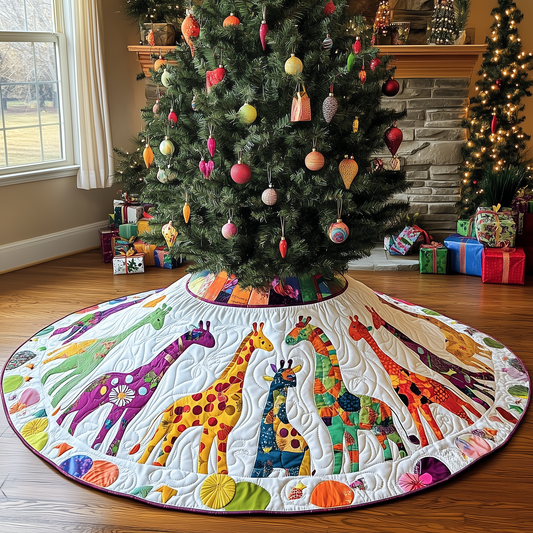 Colorful Giraffes Christmas Quilted Tree Skirt GFTONL807