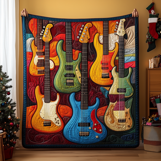 Vintage Bass Guitars Quilted Blanket GFTONL823