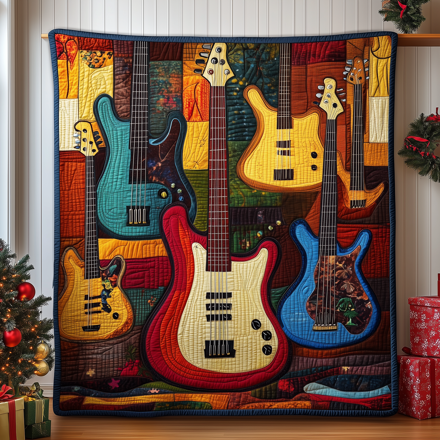 Vintage Bass Guitars Quilted Blanket GFTONL824