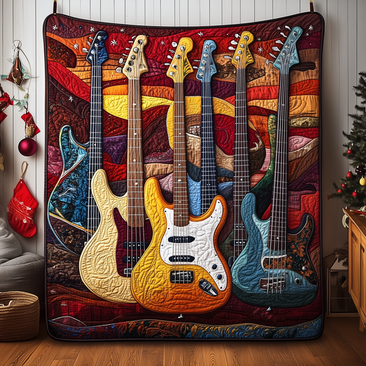 Vintage Bass Guitars Quilted Blanket GFTONL825