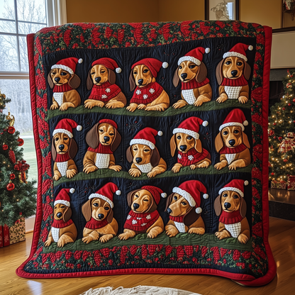 Sleeping Dachshund Christmas Quilted Blanket GFTONL827