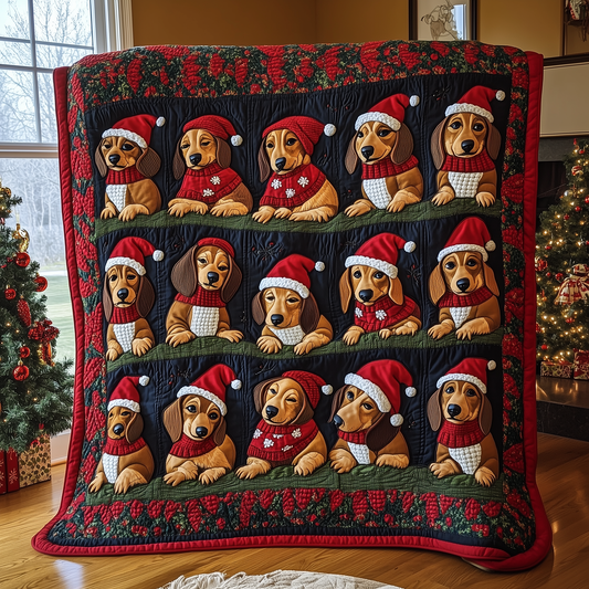 Sleeping Dachshund Christmas Quilted Blanket GFTONL827