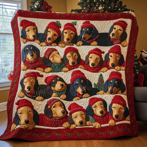 Sleeping Dachshund Christmas Quilted Blanket GFTONL828