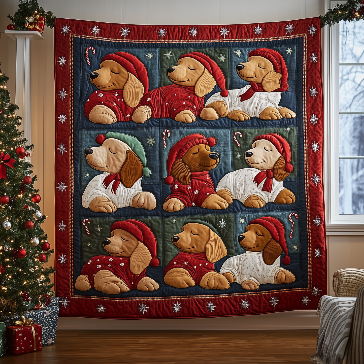 Sleeping Dachshund Christmas Quilted Blanket GFTONL829