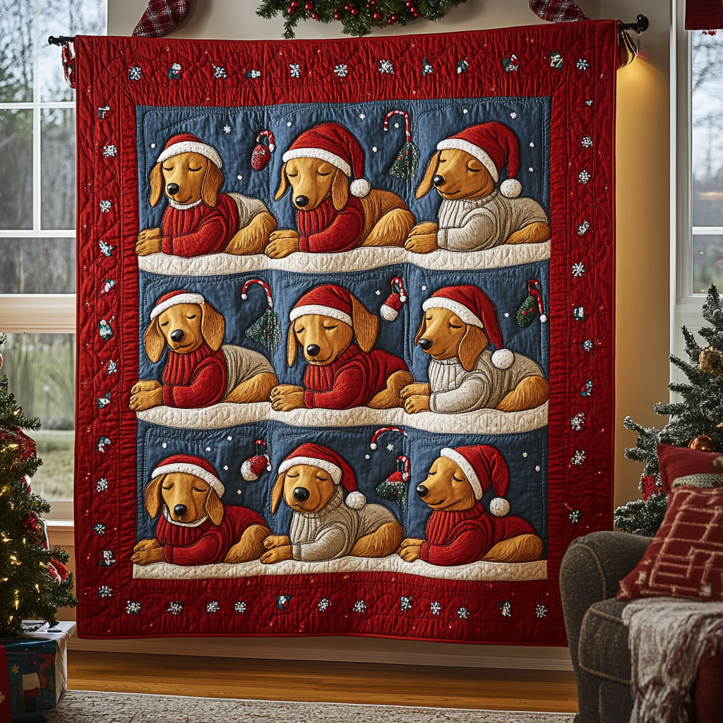 Sleeping Dachshund Christmas Quilted Blanket GFTONL830