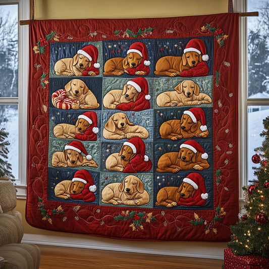 Sleeping Dachshund Christmas Quilted Blanket GFTONL831