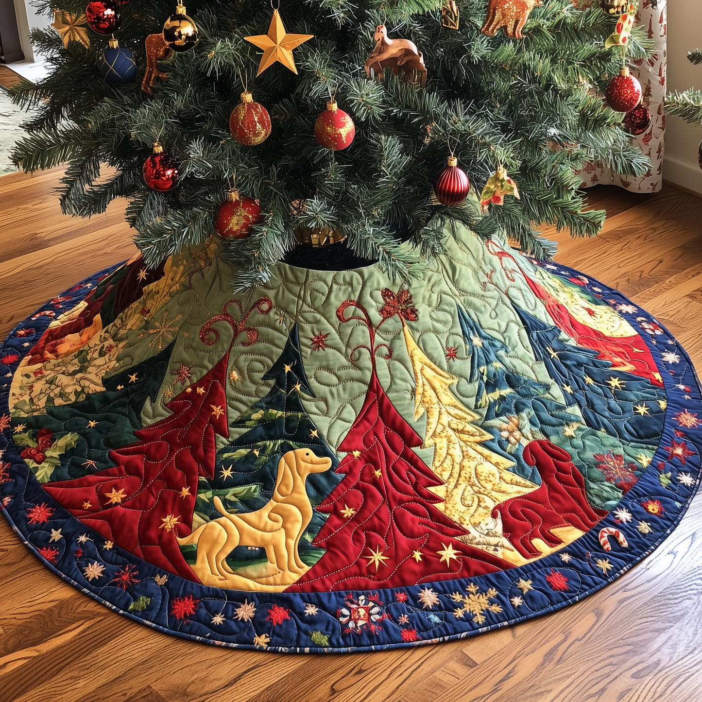 Festive Tree Christmas Quilted Tree Skirt GFTONL837