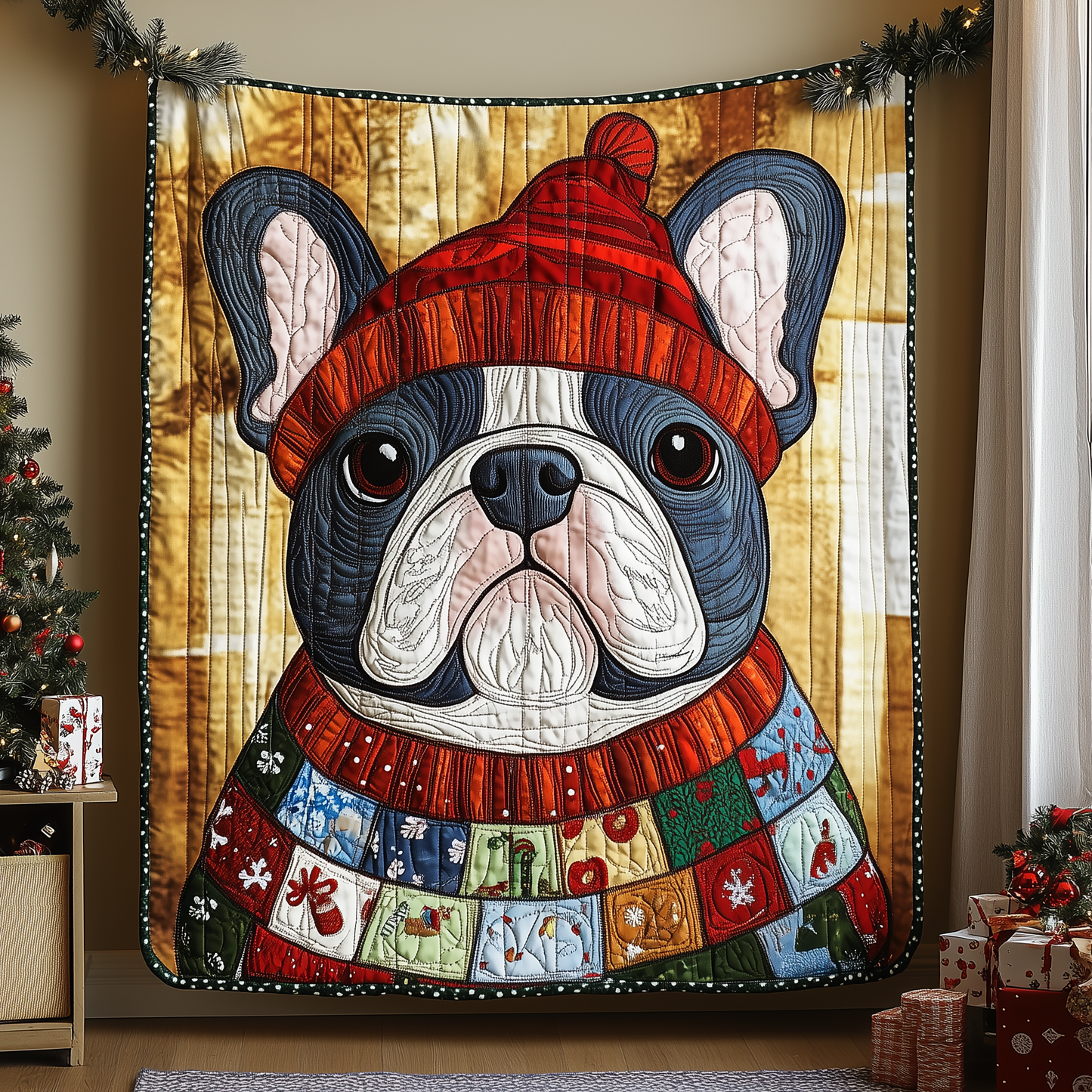 Christmas Bulldog Quilted Blanket GFTONL845