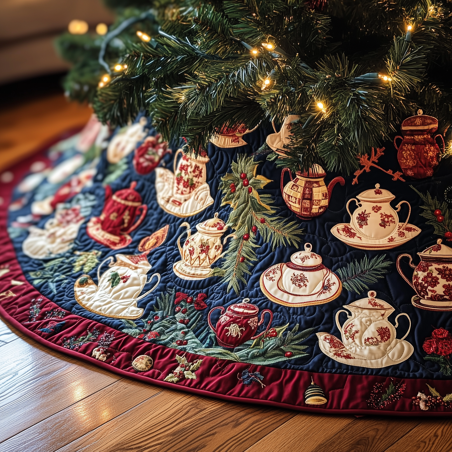 Festive Teapot Quilted Tree Skirt GFTONL884