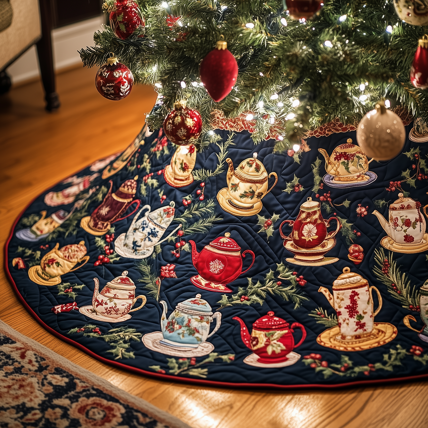 Festive Teapot Quilted Tree Skirt GFTONL887