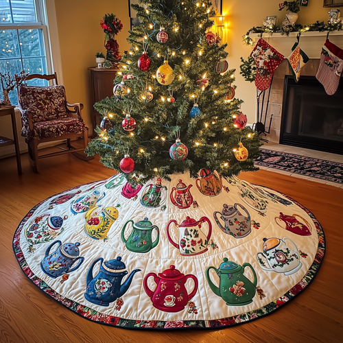 Festive Teapot Quilted Tree Skirt GFTONL892