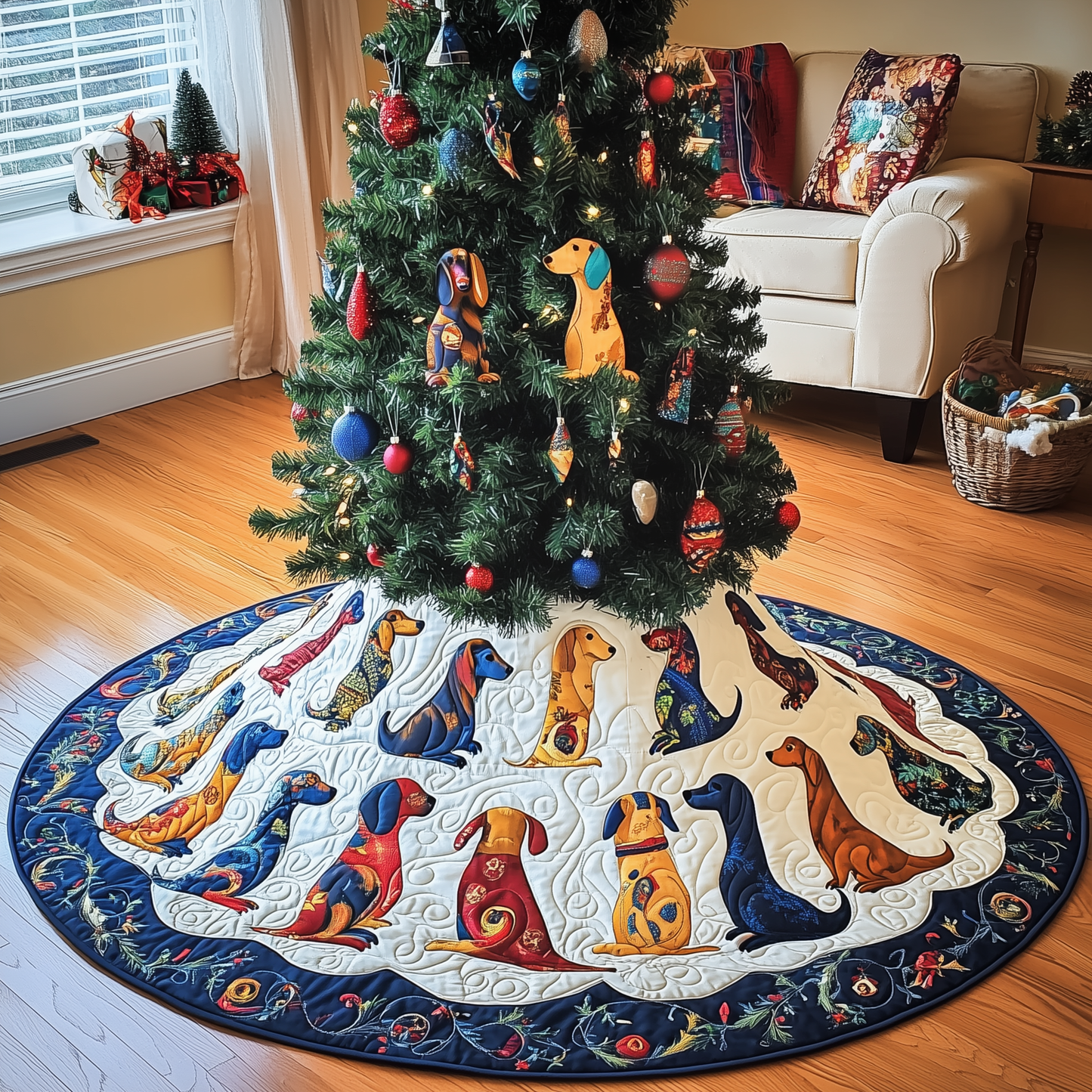 Playful Dachshund Quilted Tree Skirt GFTONL924