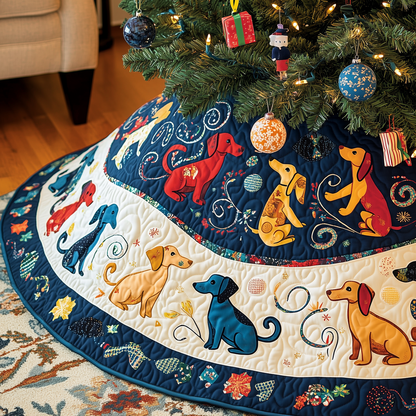 Playful Dachshund Quilted Tree Skirt GFTONL926