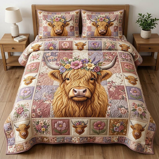 Highland Cow 3-Piece Quilted Bedding Set GFTONMU2413