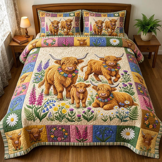 Highland Cow 3-Piece Quilted Bedding Set GFTONMU2416