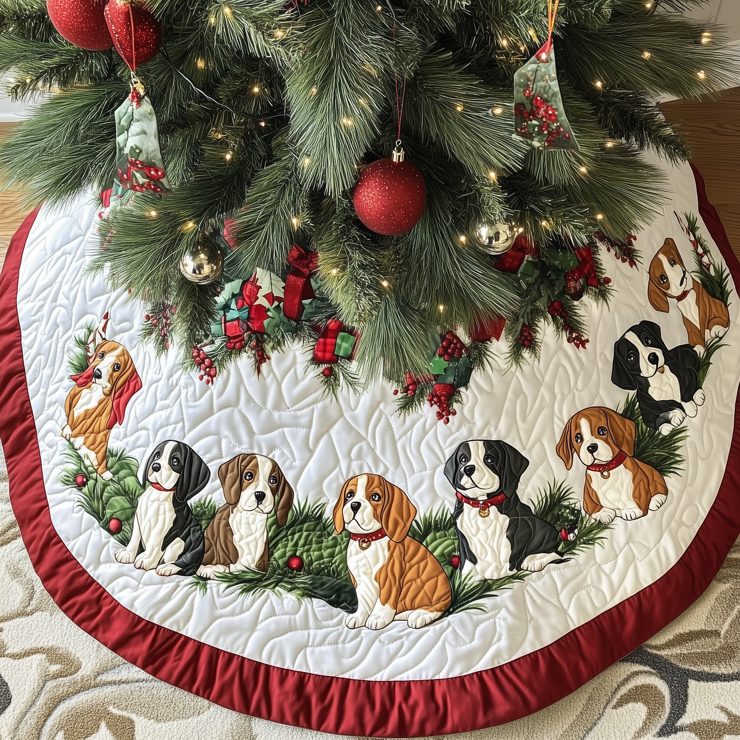 Christmas Beagle Quilted Tree Skirt GFTOTL1016