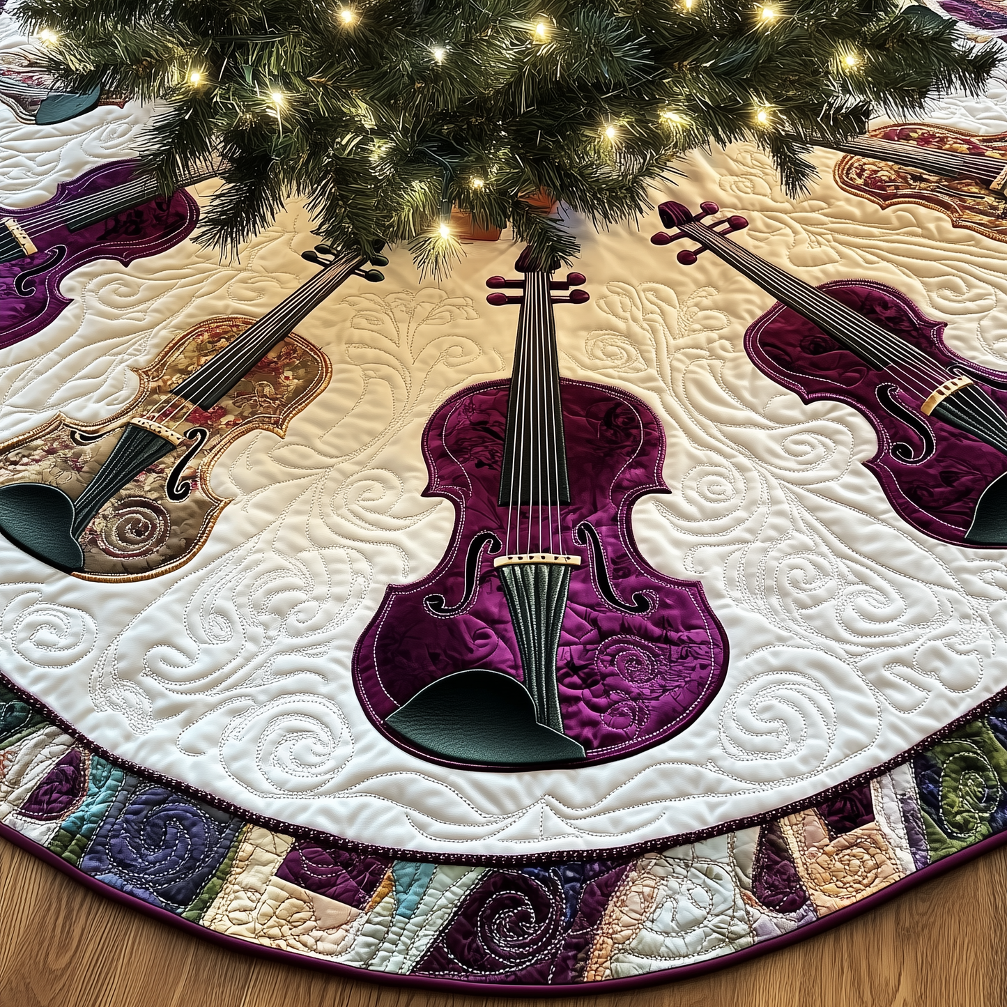 Festive Purple Violins Quilted Tree Skirt GFTOTL1128