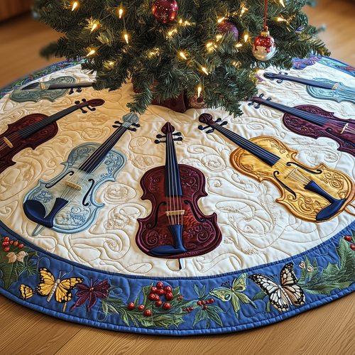 Festive Blue Violins Quilted Tree Skirt GFTOTL1133